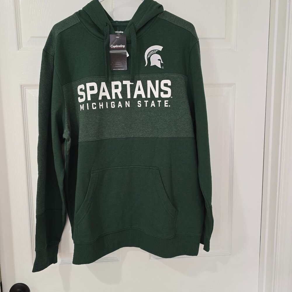 Michigan Spartans Men's Captivating Brand Pullover Hoodie Green‎ Size L NWT